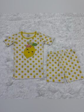 Gymboree Girls Sz 7 Pink Lemons Cotton Pajamas Pjs EUC Short Set Lemon Appliqué
